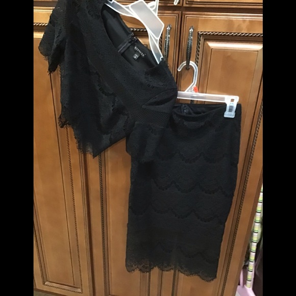 2 pc set Express top skirt lady girl size XSmall 0 black lacy EUC outfit dress - Picture 7 of 16